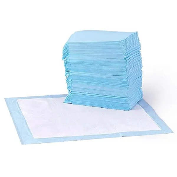 Amazon Basics Absorbent, Leak-Proof Dog and Puppy Pee Pads with 5-Layer Design and Quick-Dry Surface for Potty Training, Standard Absorbency, Regular Size, 22 x 22 Inch - Pack of 50, Blue & White - Unscented - Regular (50 Count)