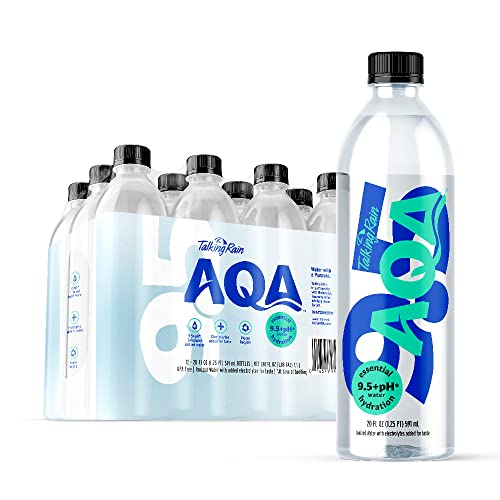 Talking Rain AQA Alkaline Ionized Bottled Water, 9.5 pH, with Electrolytes and Minerals Added for Taste, 20 fl oz Bottle (Pack of 12) - 20 Fl Oz (Pack of 12)