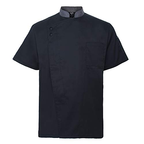 TopTie Unisex Short Sleeve Chef Coat Jacket - Large - Black Gray