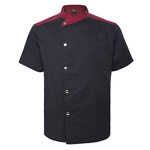 TopTie Unisex Short Sleeve Chef Coat Jacket - Large - Black Snap