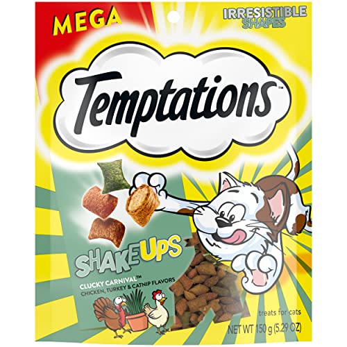 TEMPTATIONS ShakeUps Crunchy and Soft Cat Treats, Clucky Carnival Flavor, 5.29 oz. Pouch - Clucky Carnival - 5.3 Ounce (Pack of 1)