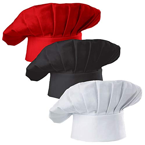 Hyzrz Set of 3 Pack Adult Chef Hat Adult Adjustable Elastic Baker Kitchen Cooking Chef Cap 3 Pieces - One Size - Multicolor