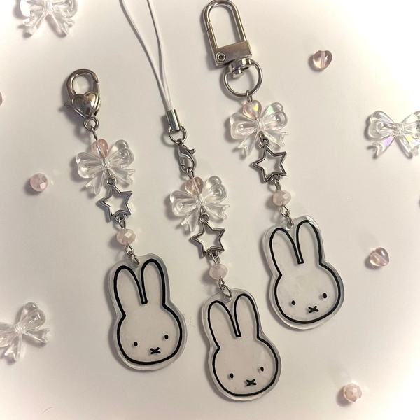 Coquette Miffy Keychain | Handmade Beaded Bunny Phone Strap