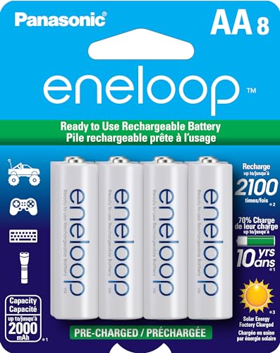 Eneloop Panasonic BK-3MCCA8BA AA 2100 Cycle Ni-MH Pre-Charged Rechargeable Batteries, 8-Battery Pack - AA - 8 Count (Pack of 1) - Single