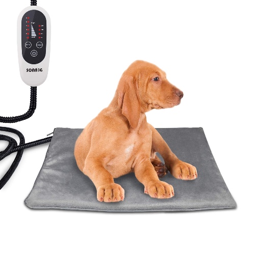 SONNIG Pet Heating Pad with Timer, Temperature Adjustable Pet Heat Pad with Chew Resistant Cord & Removable Cover, Waterproof Electric Heated Pet Pad Pet Warming Mat, Soft Indoor Cat Dog Heat Pad
