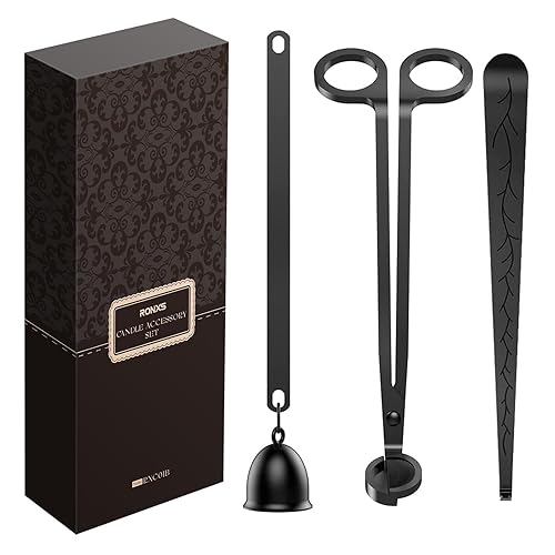 RONXS 3 in 1 Candle Accessory Set, Candle Wick Trimmer Cutter, Candle Snuffer Extinguisher, Wick Dipper with Gift Package for Candle Lover (Black) - A-black