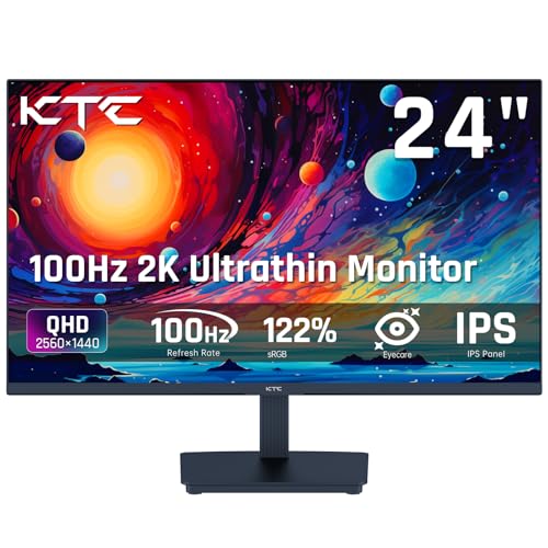 KTC 24 Inch H24T27 Computer Monitor | QHD 2K | 100Hz | 1300:1 | 122% sRGB | HDMI2.0, DP, Earphone - 24 inch - QHD 24'' 100Hz