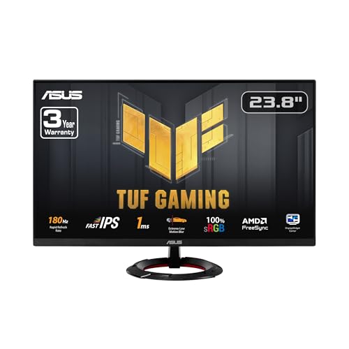 ASUS TUF Gaming 23.8” 1080P Monitor (VG249Q3R) – Full HD, 180Hz, 1ms, Fast IPS, Extreme Low Motion Blur, FreeSync, Variable Overdrive, Shadow Boost, Eye Care, 100% sRGB, 3 yr Warranty - 23.8" Fast IPS FHD 180Hz FreeSync