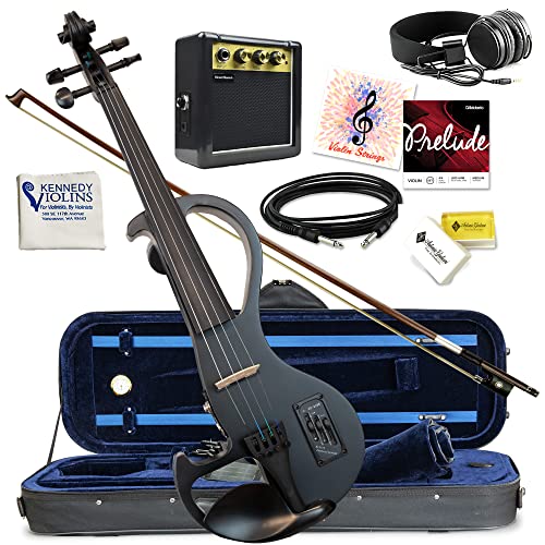 Electric Violin Bunnel Edge Outfit 4/4 Full Size (BLACK) — With Carrying Case and Accessories - Headphone Jack - Piezo Ceramic Pick-up – from Kennedy Violins - Jet Black