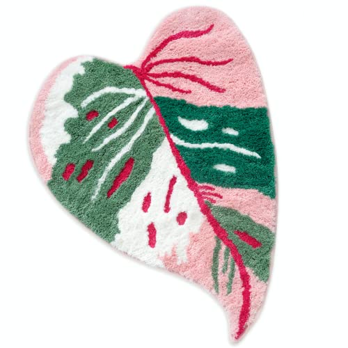 FrecklePot Pink Princess Non Slip Bath Mat or Kitchen Tufted Rug, Plant Leaf Shaped Kids Pets Floor Mat Carpet, Green, 32" x 24" - Pink Princess