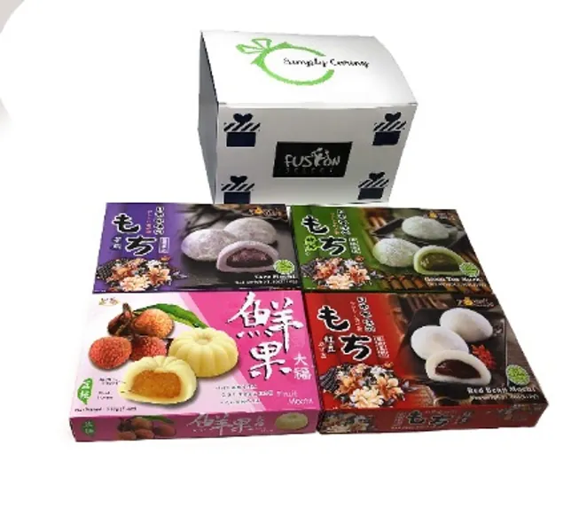 Japanese Mochi Variety Pack: Red Bean, Taro, Green Tea, and Lychee Royal Family Total 29.6oz - Packed in Fusion Select Gift Box
