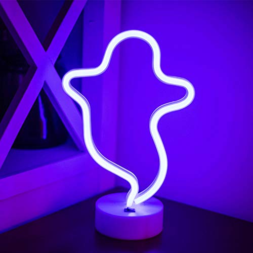 Neon Signs Halloween Ghost Festival Decorative Lights with Base Blue LED Neon Lights Festival Lights Decoration USB/Battery Operated Ghost Neon Night Light neon Sign for Halloween Party - Blue-ghost