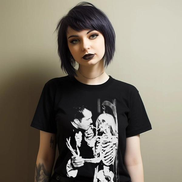 Vincent Price With Skeleton Shirt, Unisex Soft Cotton T-shirt, Vintage Horror, Classic Film, Gothic Dark Fashion, Spooky Style Tee, Creepy