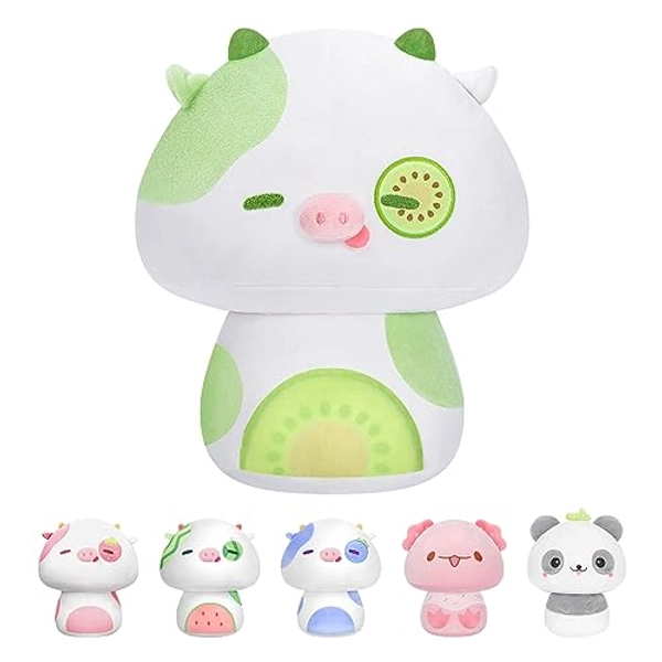 Mewaii 14 Inch Mushroom Plush, Cute Kiwi Fruit Cow Plush Pillow Soft Plushies Squishy Throw Pillow, Kawaii Kiwi Fruit Cow Stuffed Animals Kawaii Plush Toys Decoration Gift for Girls Boys - Kiwi Fruit Cow - 14 Inch