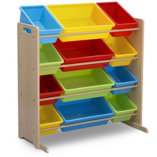 Delta Children Kids Toy Storage Organizer with 12 Plastic Bins - Greenguard Gold Certified, Natural/Primary - Natural/Primary