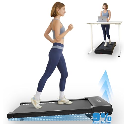Walking Pad Treadmill with 9% 9-Level Auto Incline, 400+ lbs Capacity Under Desk Treadmill, 10 Hiking Modes Compact Treadmills for Home Small/Office,5MPH - Black