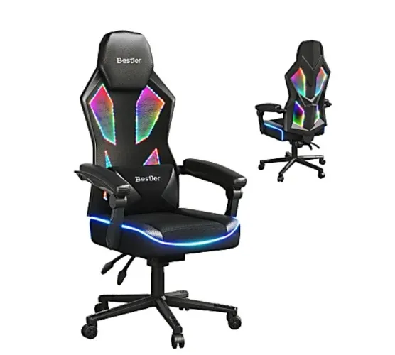 Bestier Ergonomic Gaming Chair With Integrated LED Lights, Black