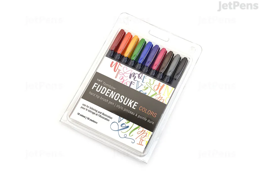 Tombow Fudenosuke Brush Pen - Hard - 10 Color Set