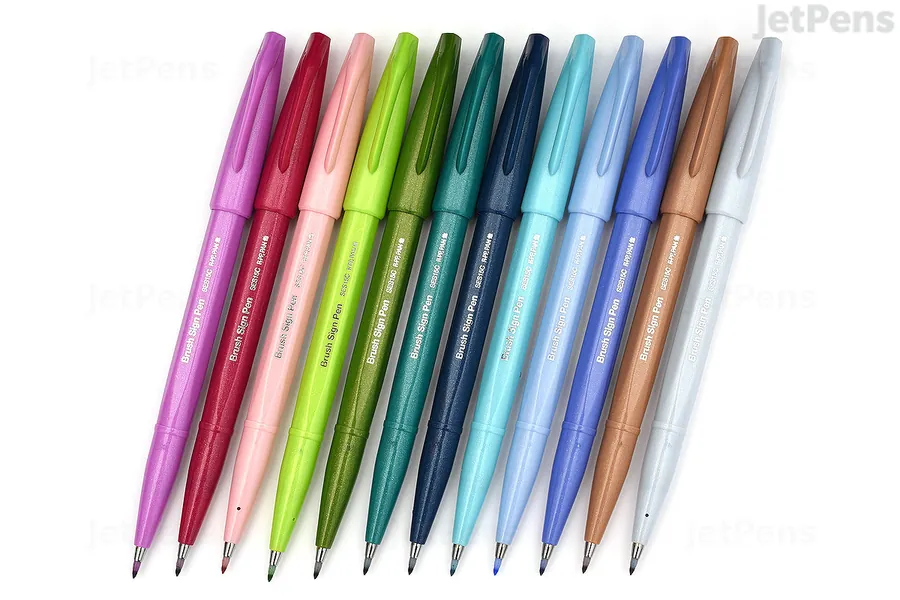 Pentel Fude Touch Brush Sign Pen - 2020 New Colors - 12 Color Bundle