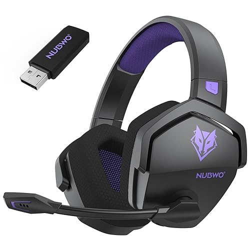 NUBWO G06 Dual Wireless Gaming Headset with Microphone for PS5, PS4, PC - 23ms Low Latency Audio - 100-Hour of Playtime - 50mm Drivers (Black-Purple) - Black-Purple