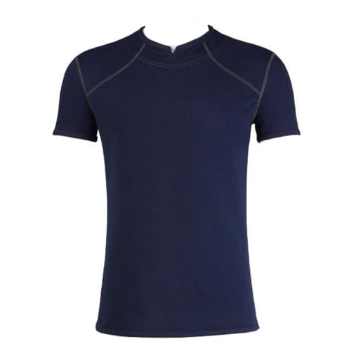 Mens Leon Kennedy Costume Shirt Re4 Cosplay Blue Top Short Sleeve for Halloween - Medium - Blue