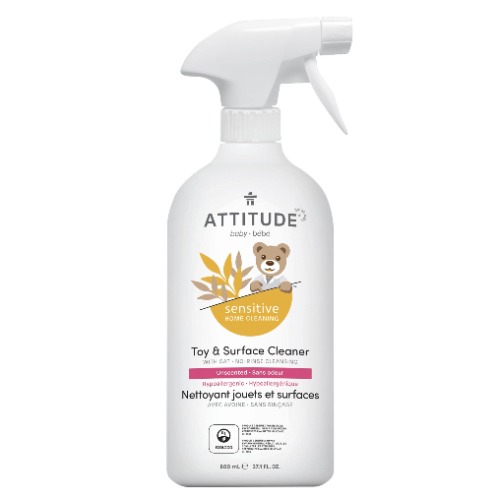 ATTITUDE Toy and Hard Surface Cleaner, Plant- and Mineral-Based Ingredients, Vegan and Cruelty-free Baby and Kids Household Products, Hypoallergenic, Sensitive Skin, Unscented, 800 mL - 