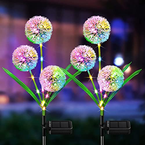 LETMY Solar Lights Outdoor Waterproof Garden Decor, 36 LED Solar Dandelion Outdoor Garden Lights, Waterproof Solar Lights Outdoor Solar Decorative Lights for Patio Yard Lawn Pathway Decor (2 Pack) - A