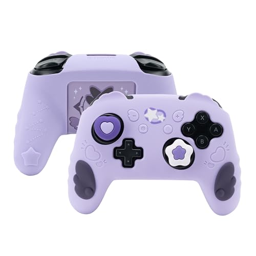 GeekShare Switch Pro Controller Skin Set,Anti-Slip Silicone Protective Cover Skin Case for Nintendo Switch Pro Controller with 2 Thumb Grip Caps and 2 Stickers - Star Wings Series (Purple) - Purple