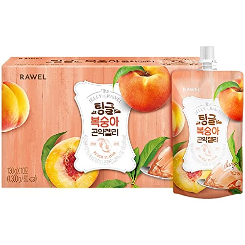 RAWEL Thingle Delicous Konjac Jelly 1box (130ml x 10packs) / 6 Calories per Pouch/Sugar Free/Low Calories/Fruit Flavor Jelly with Low carb/Drinkable Zero Sugar Jelly Dessert (Peach) - 2.86 Pound (Pack of 1)