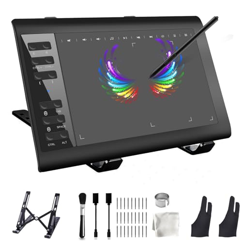 TeinenRon Graphics Drawing Tablet,10x6 Inch Drawing Tablet with 8192 Levels Battery-Free Pen and Bracket,12 Hot Keys,Digital Drawing Pad Compatible with PC/Mac/Android for Painting,Design&Online Teach - 10 x 6 Inch - With Bracket