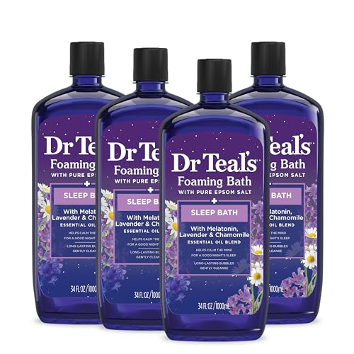 Dr Teal's Foaming Bath with Pure Epsom Salt, Sleep Blend with Melatonin, Lavender & Chamomile Essential Oils, 34 fl oz (Pack of 4) (Packaging May Vary) - Sleep Bath - 34 Fl Oz (Pack of 4)