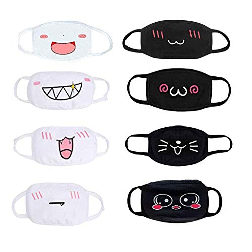 Lialbert 4/6/8/10 Stück Anime Cartoon mundschutz Baumwolle Anti-Staub Mode Kawaii süße mundschutz Wiederverwendbare schwarz mit Motiv - 6 Stück - A1