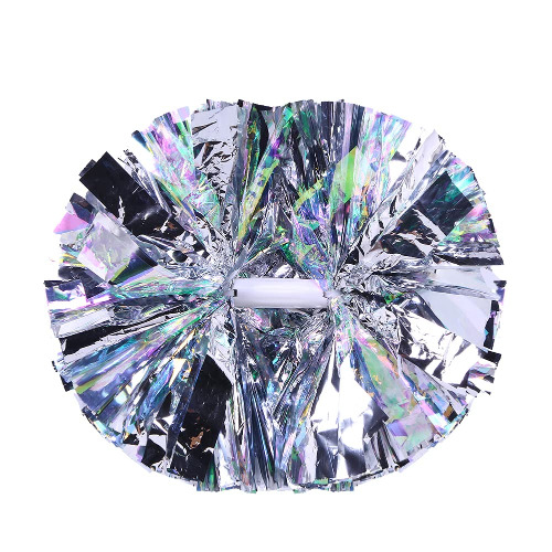 Hooshing 2 Pack Cheerleading Pom Poms with Baton Handle Rainbow Colorful Cheer Pom Poms for Sports Team Spirit Cheering Kids Adults - Silver