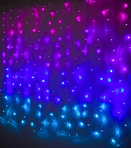 Pink Purple & Blue Ombre LED Curtain Lights with Remote, Rainbow Waterfall String Lights Ombre Hanging Fairy Mermaid Lights for Girls Room, Teen Room, Bedroom Wall, Birthday, Mermaid, Woman Room Décor - Mermaid Color