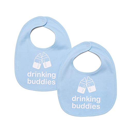 Twinstuff Drinking Buddies Bibs - Twins Baby Bibs For Boys and Girls - Blue - One Size