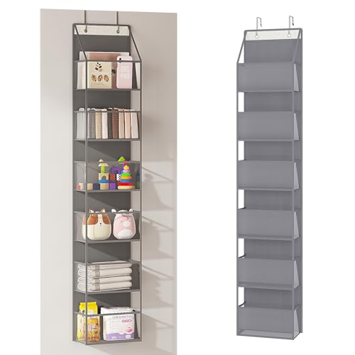 Laiensia 6 Shelves Over The Door Hanging Organizer with Large Capacity Clear Plastic Pockets Storage to Space Saver for Closet, Toys, Bathroom(Grey) - 1pack - Grey
