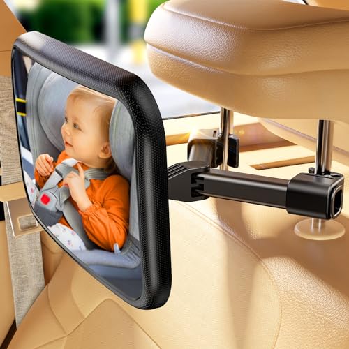 TAZENI Baby Car Mirror for Baby Never Shake Baby Mirror for Car Seat Mirror Rear Facing Hook Clip Design Easy Install Back Seat Mirror for Baby Crystal Clear View ShatterProof - Black