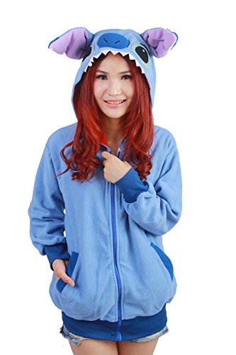 Adult Men Women Blue Stitch Unisex Anime Reborn Cosplay Costume Exotic Novelty Hoodies Zipper Sportswear Jacket Coat Sweatshirt Casual Sport Clothing Long Sleeve Tops - XL - Blue
