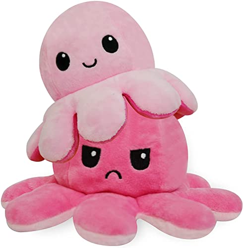 FASTEXX Octopus Reversible Plushies, Express Your Mood with our Double-Sided Flip Mood Octopus Plush, Reversible Octopus Plushie is Sweetest Gift for all Kids, Friends, Family on Any Occasion - Pink/Pink