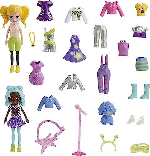 Polly Pocket Travel Toy with Two (3-Inch) Dolls & 25 Accessories, Outer Space Fashion Pack with 2 Glow-In-The-Dark Pieces