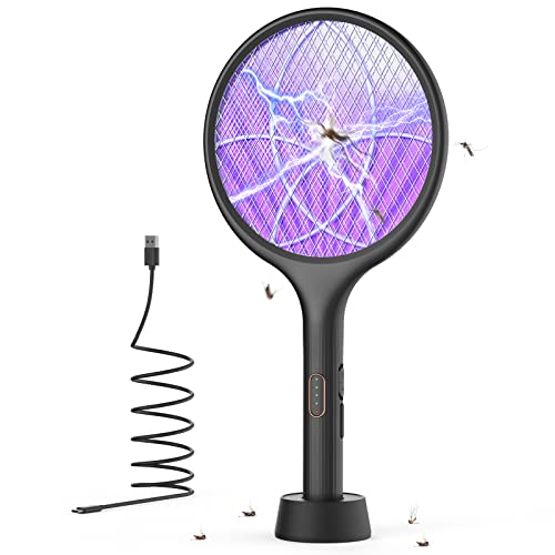 YISSVIC Electric Fly Swatter 4000V Bug Zapper Racket Dual Modes Mosquito Killer with Purple Mosquito Light Rechargeable for Indoor Home Office Backyard Patio Camping (Black 1 Pack) - Black