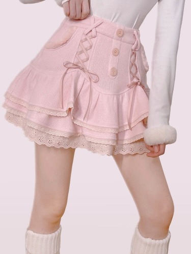 Dollette Skirt & Turtleneck Outfit - Pink Skirt / XL