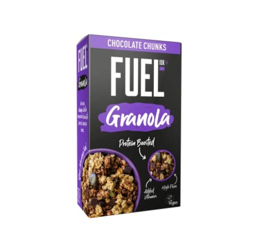 FUEL10K Protein Boosted, Chunky Granola, Chocolate Loaded, Gram Box - High Fibre, Vitamin Boosted Vegan Cereal with Dark Chocolate Pieces, Jumbo Oats & Pumpkin Seeds,400 g (Pack of 6)