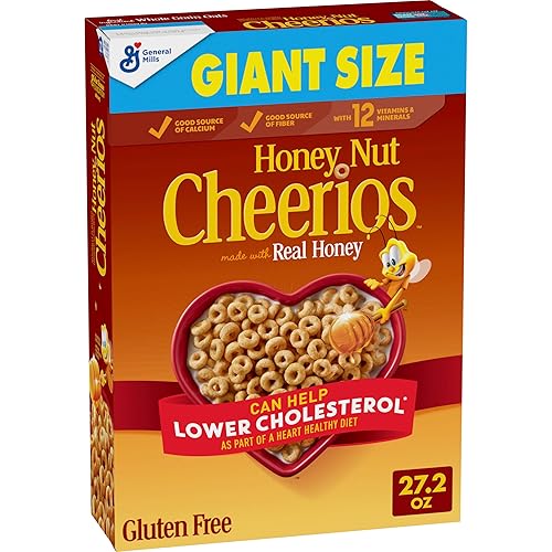 Honey Nut Cheerios Heart Healthy Breakfast Cereal, Gluten Free Cereal With Whole Grain Oats, Giant Size, 27.2 oz - Honey Nut - 27.2 Ounce (Pack of 1)