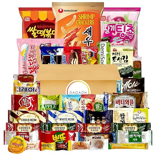 DAGAON Finest Korean Snack Box 42 Count – Variety Snacks Including Korean’s Favorite Chips, Biscuits, Cookies, Pies, Candies. Perfect appetizing Korean snacks for any occasions, gifts and everyone.