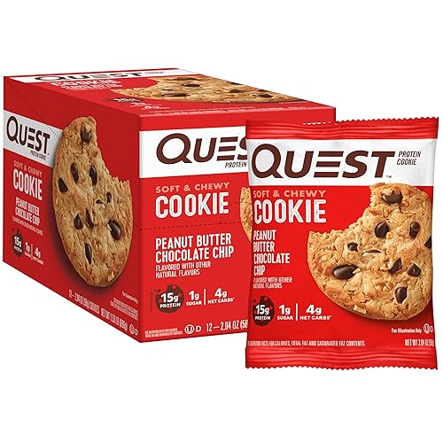 Quest Nutrition Peanut Butter Chocolate Chip High Protein Cookie, Keto Friendly, Low Carb, 24.5 Oz, 12 count (Pack of 1) - Peanut Butter Chocolate Chip - 12 Count (Pack of 1)