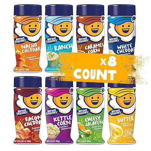 Kernel Season's Popcorn Seasoning Full Size Jars Variety Pack, Retail Sizes (Pack of 8) - Standard Packaging
