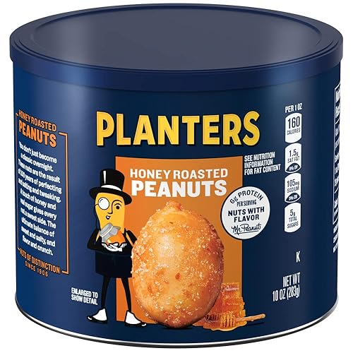 Planters Honey Roasted Peanuts (6 ct Pack, 10 oz Canisters) - Honey Roasted Peanuts - 10 Ounce (Pack of 6)