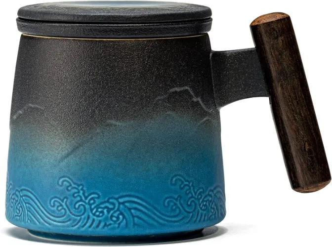 SULIVES Tea Cup with Lid, Porcelain Tea Mug with Stainless Steel Infuser,