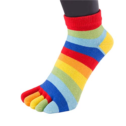 TOETOE - Men, Women Essential/Everyday Stretchy Anklet Soft Cotton Seamless Plain/Stripy Toe Socks, Hygienic, Breathable - 4-11 - Rainbow Stripy